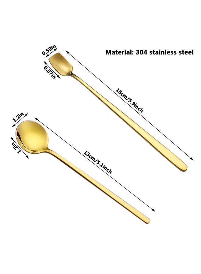 ACKLLR 8 Pack Gold Plated Stainless Steel Espresso Spoons and Long Handle Stirring Spoon, Mini Teaspoon Set for Coffee Sugar Dessert Cake Ice Cream Soup Antipasto Cappuccino Cocktail, 5.1/5.9 Inch - Image 2