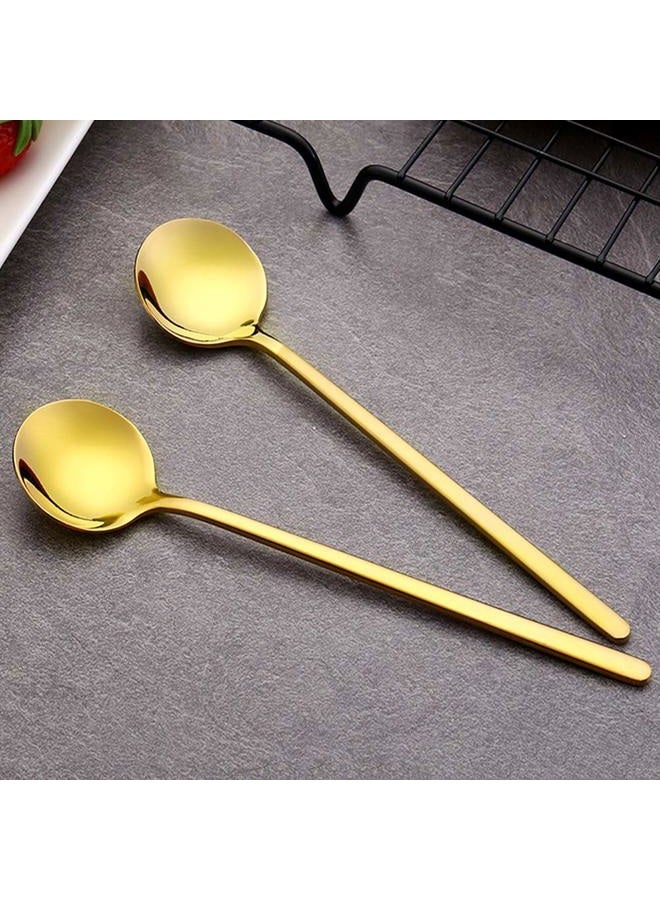 ACKLLR 8 Pack Gold Plated Stainless Steel Espresso Spoons and Long Handle Stirring Spoon, Mini Teaspoon Set for Coffee Sugar Dessert Cake Ice Cream Soup Antipasto Cappuccino Cocktail, 5.1/5.9 Inch - Image 4