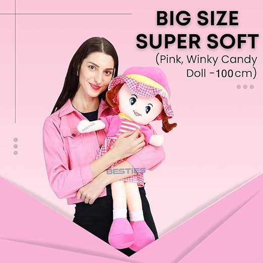 Fun4you Assorted Winkey Soft Doll for Kids (80 cm) Cute Plush Toy for Girls & Boys | Large Cuddly Companion, Adorable Soft Stuffed Toy Doll for Girls, Big Size Birthday Gift for Toddlers (Pink) - Image 3