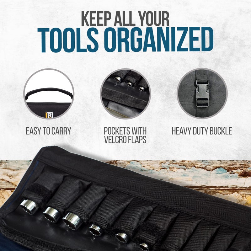 Rugged Tools 32 Pocket Tool Roll Organizer - Wrench & Pouch Includes Pouches for 10 Sockets Up Bag Electrician, HVAC, Plumber, Carpenter or Mechanic from Rugged - Image 3