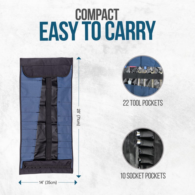 Rugged Tools 32 Pocket Tool Roll Organizer - Wrench & Pouch Includes Pouches for 10 Sockets Up Bag Electrician, HVAC, Plumber, Carpenter or Mechanic from Rugged - Image 4
