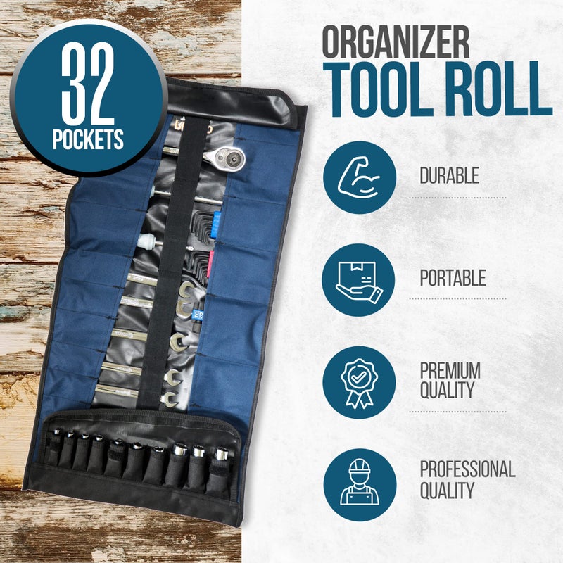Rugged Tools 32 Pocket Tool Roll Organizer - Wrench & Pouch Includes Pouches for 10 Sockets Up Bag Electrician, HVAC, Plumber, Carpenter or Mechanic from Rugged - Image 2