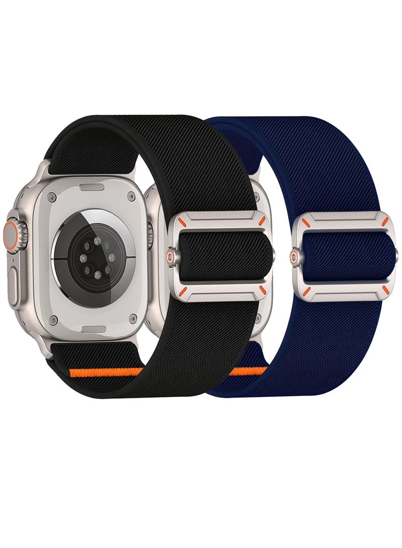 ESCASE 2-Piece Lightweight Contoured Ultra-Stretch Nylon Strap with Natural Titanium Metal Replacement Set Compatible with Apple Watch Strap Sizes: 42mm/44mm/45mm/46mm/49mm Fits Apple Watch Ultra/Ultra 2/Ultra 3, Series 11/10/9/8/SE/7/6/5/4/3/2/1 and other models, Black/Blue - Image 2