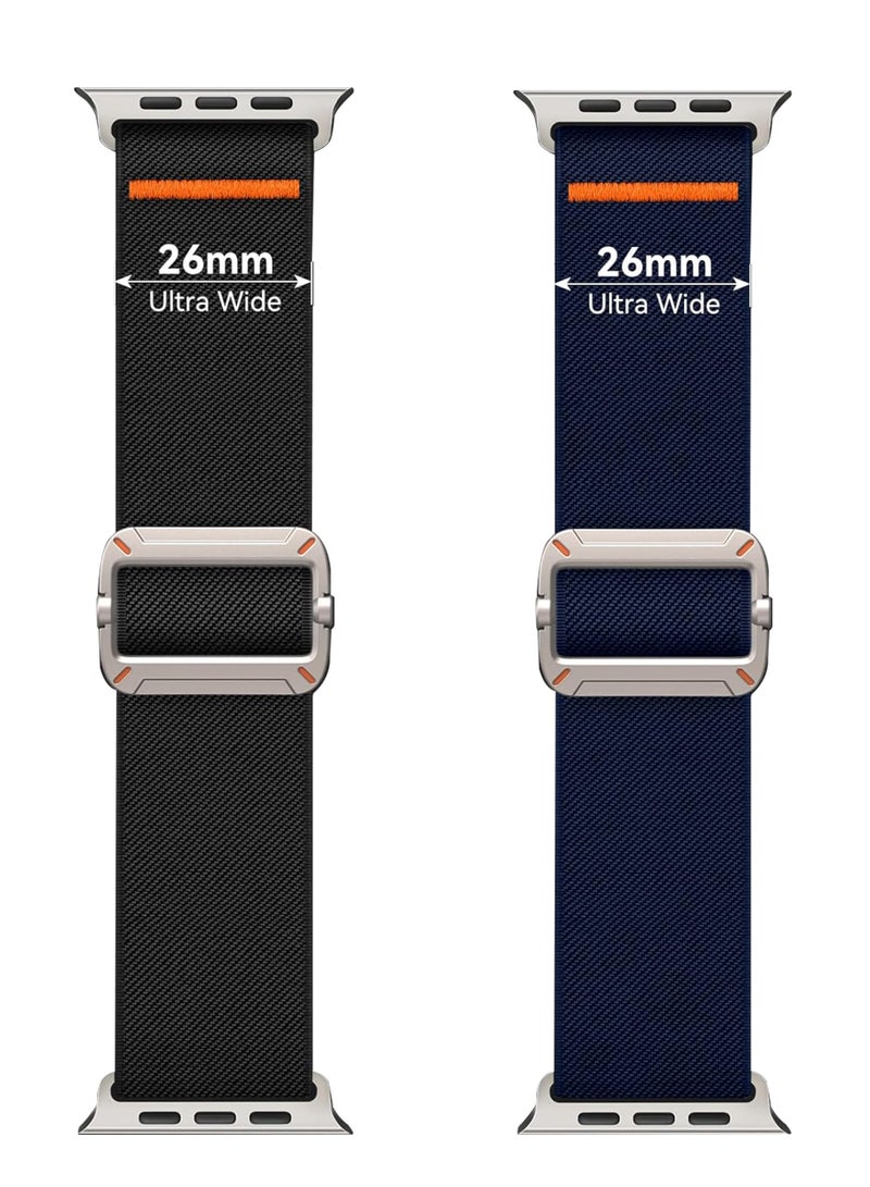 ESCASE 2-Piece Lightweight Contoured Ultra-Stretch Nylon Strap with Natural Titanium Metal Replacement Set Compatible with Apple Watch Strap Sizes: 42mm/44mm/45mm/46mm/49mm Fits Apple Watch Ultra/Ultra 2/Ultra 3, Series 11/10/9/8/SE/7/6/5/4/3/2/1 and other models, Black/Blue - Image 4