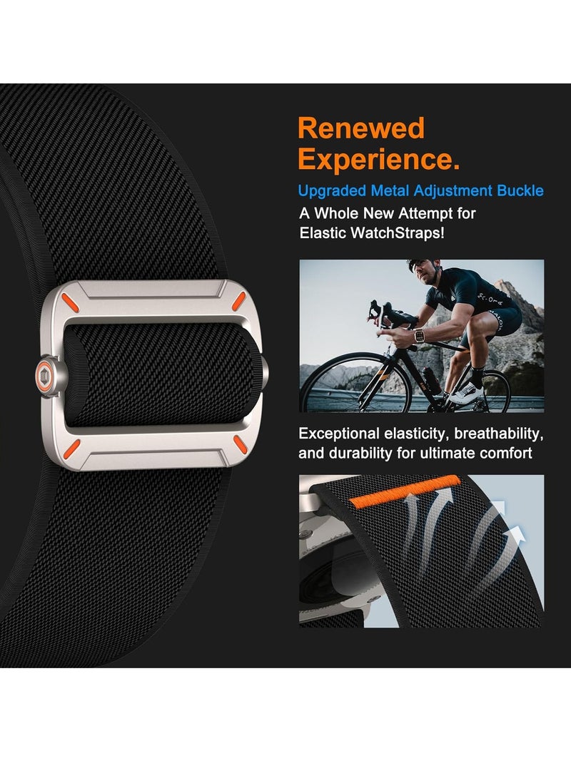 ESCASE 2-Piece Lightweight Contoured Ultra-Stretch Nylon Strap with Natural Titanium Metal Replacement Set Compatible with Apple Watch Strap Sizes: 42mm/44mm/45mm/46mm/49mm Fits Apple Watch Ultra/Ultra 2/Ultra 3, Series 11/10/9/8/SE/7/6/5/4/3/2/1 and other models, Black/Blue - Image 5