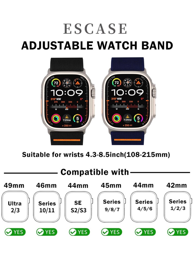 ESCASE 2-Piece Lightweight Contoured Ultra-Stretch Nylon Strap with Natural Titanium Metal Replacement Set Compatible with Apple Watch Strap Sizes: 42mm/44mm/45mm/46mm/49mm Fits Apple Watch Ultra/Ultra 2/Ultra 3, Series 11/10/9/8/SE/7/6/5/4/3/2/1 and other models, Black/Blue - Image 3