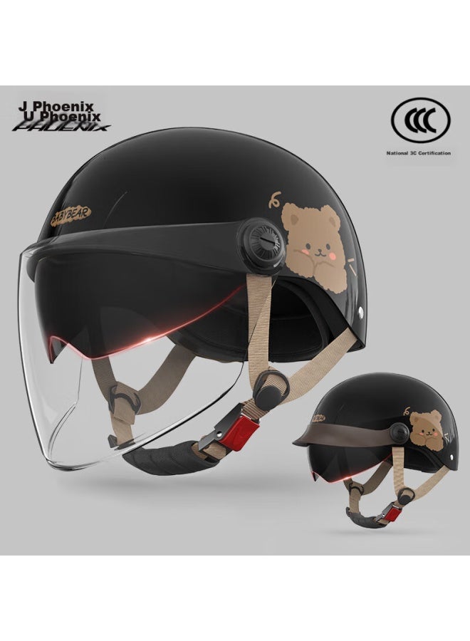 Phoenix National Standard 3c Certified Electric Motorcycle Helmet Retro Style Tk708 Glossy Black Dual-shaped Visor Bucket Helmet With Dual Visor Half Helmet Uni Size - Image 1