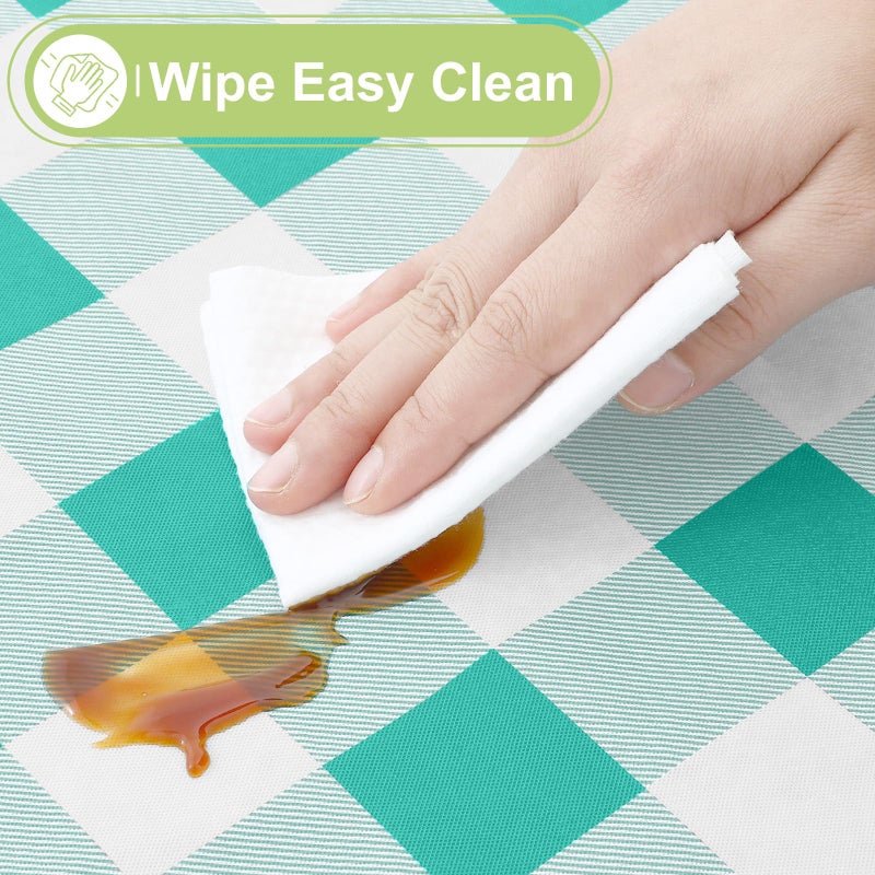Smiry Rectangle Table Cloth, Waterproof Vinyl Tablecloths with Flannel Backing, Wipeable Buffalo Plaid Table Cover for Dining, Indoor and Outdoor (Teal & White, 60"x84") - Image 3