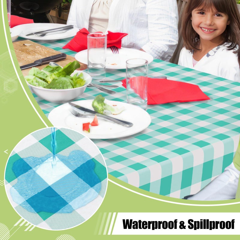 Smiry Rectangle Table Cloth, Waterproof Vinyl Tablecloths with Flannel Backing, Wipeable Buffalo Plaid Table Cover for Dining, Indoor and Outdoor (Teal & White, 60"x84") - Image 2