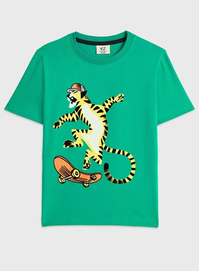 فكتور اند جين Victor And Jane Boys Tiger Graphic T-Shirt and Shorts Set