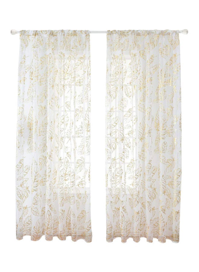 NIBEMINENT Pack Of 2 Feather Printed Sheer Window Curtains White/Gold 40x79inch - Image 1