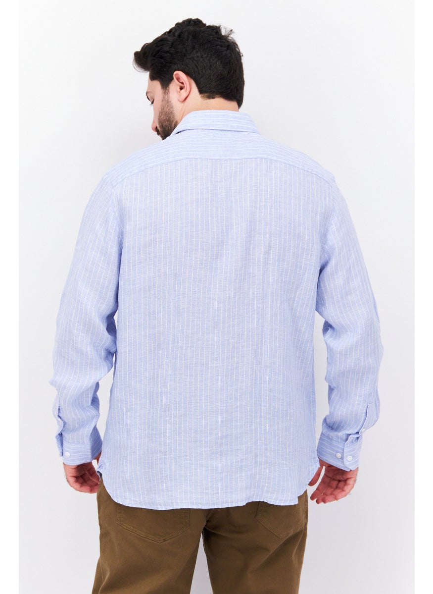 ESPRIT Men Regular Fit Stripe Long Sleeves Casual Shirt, Blue  - Image 4