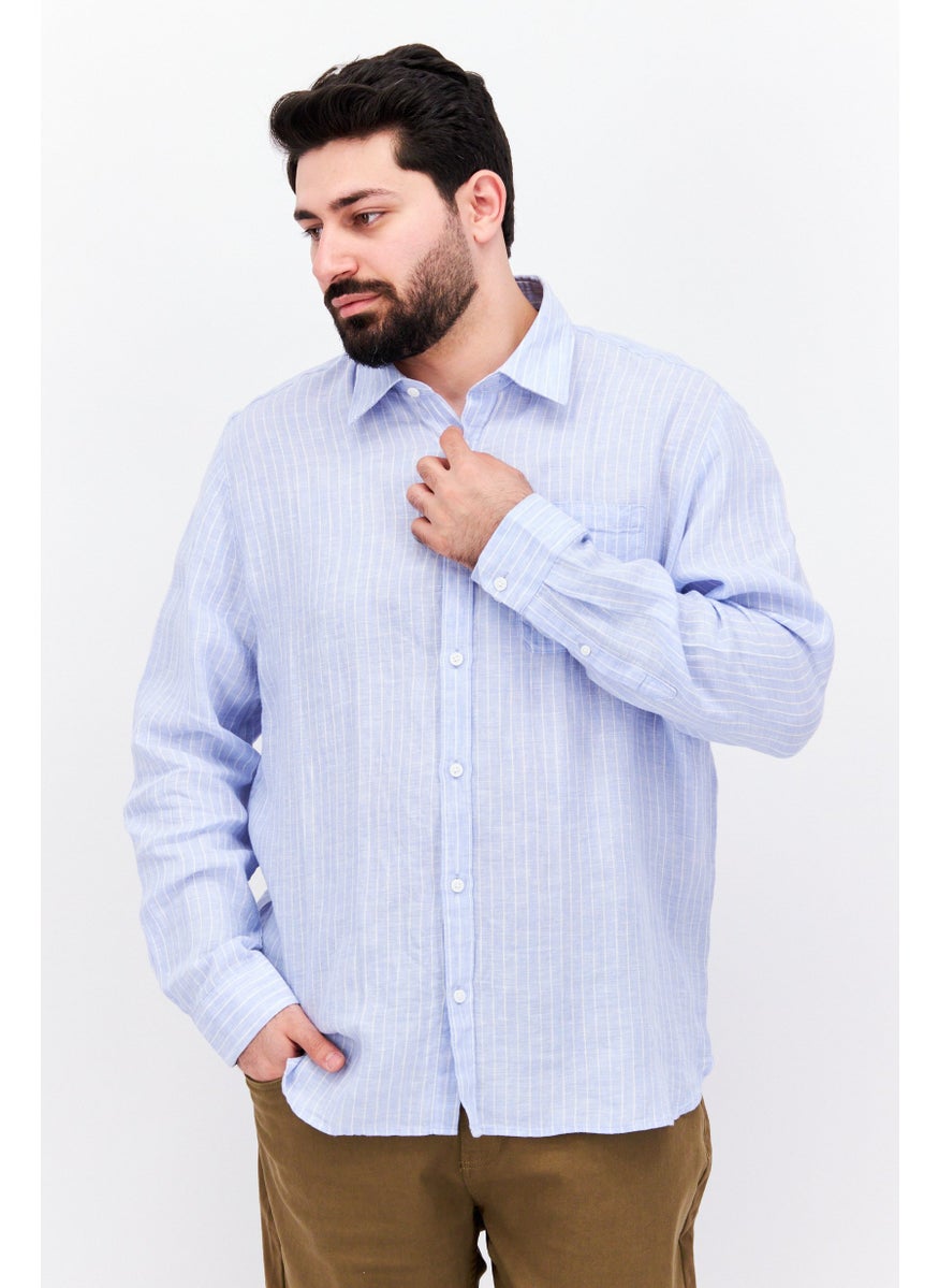 ESPRIT Men Regular Fit Stripe Long Sleeves Casual Shirt, Blue  - Image 1