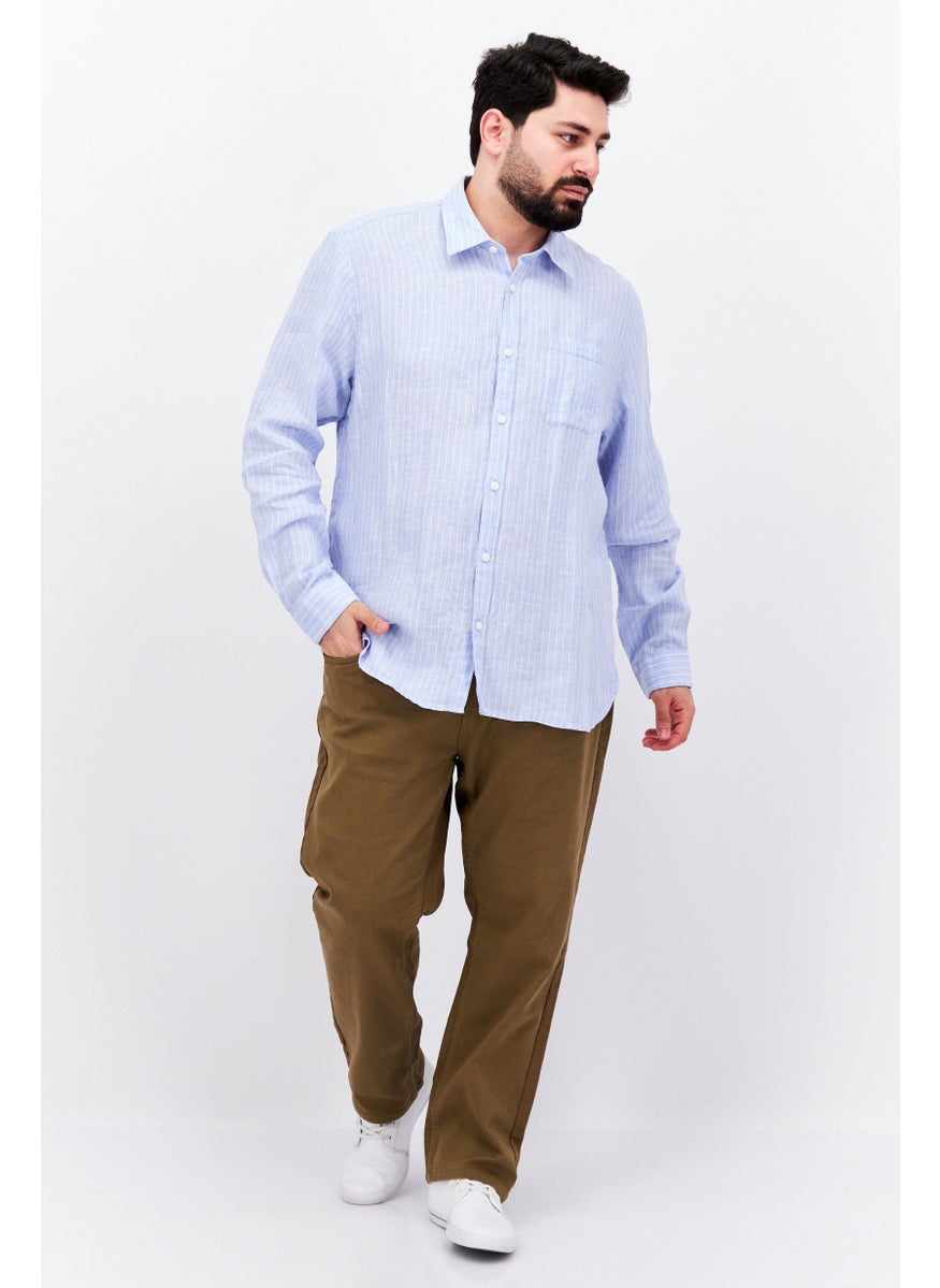 ESPRIT Men Regular Fit Stripe Long Sleeves Casual Shirt, Blue  - Image 3