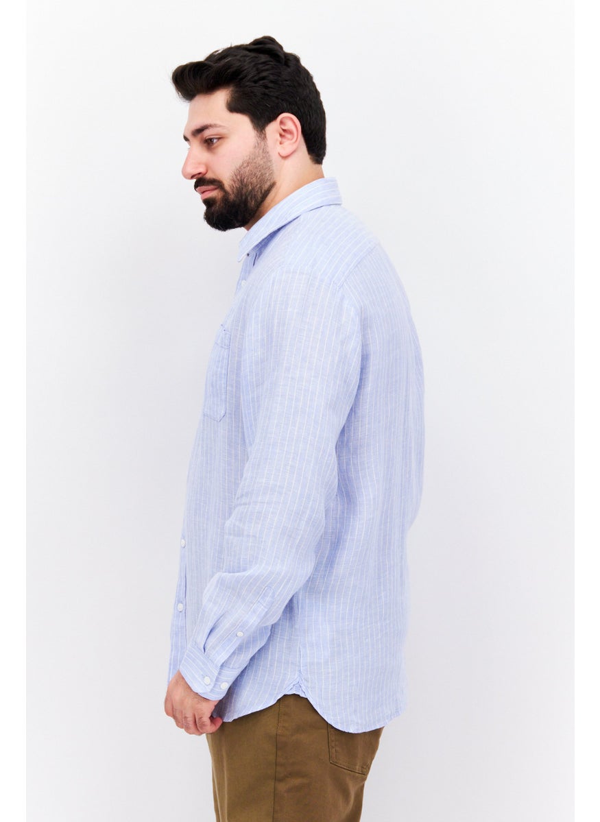ESPRIT Men Regular Fit Stripe Long Sleeves Casual Shirt, Blue  - Image 2