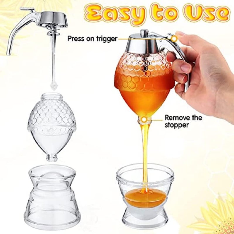Bittern موزع عسل بيترن 250 مل - حاوية عسل أكريليك مع كوب، وعاء شراب وسكر، موزع عسل شفاف بدون تسرب، وعاء عسل جميل مع قاعدة، زجاجة موزع عسل للمطبخ - Image 4