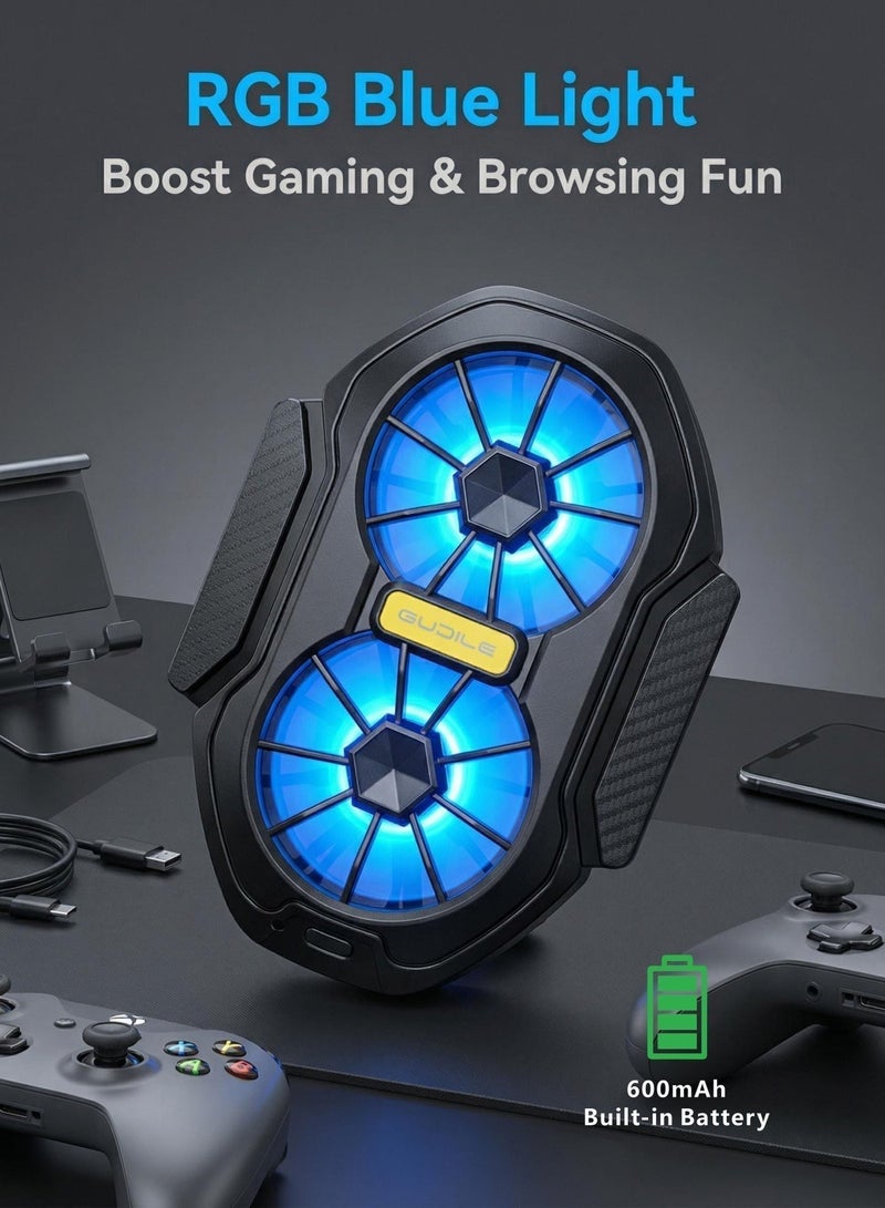 Guqile Wireless Dual Fan Phone Heat Dissipator, RGB Blue Light, 600mAh Rechargeable Battery Non-Slip Mobile Radiator Fan For Gaming Heat Dissipation, Airflow Heat Removal Only, No Refrigeration Or Freezing Function. - Image 2