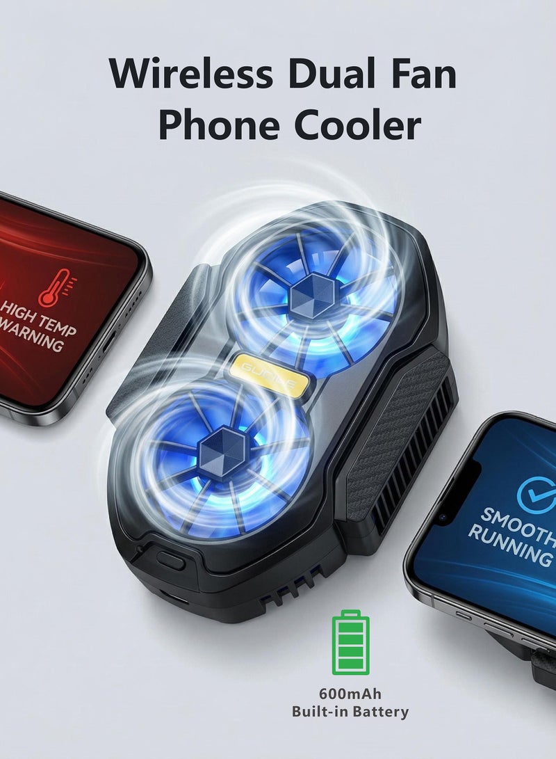 Guqile Wireless Dual Fan Phone Heat Dissipator, RGB Blue Light, 600mAh Rechargeable Battery Non-Slip Mobile Radiator Fan For Gaming Heat Dissipation, Airflow Heat Removal Only, No Refrigeration Or Freezing Function. - Image 4