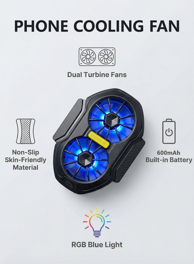Guqile Wireless Dual Fan Phone Heat Dissipator, RGB Blue Light, 600mAh Rechargeable Battery Non-Slip Mobile Radiator Fan For Gaming Heat Dissipation, Airflow Heat Removal Only, No Refrigeration Or Freezing Function. - Image 5