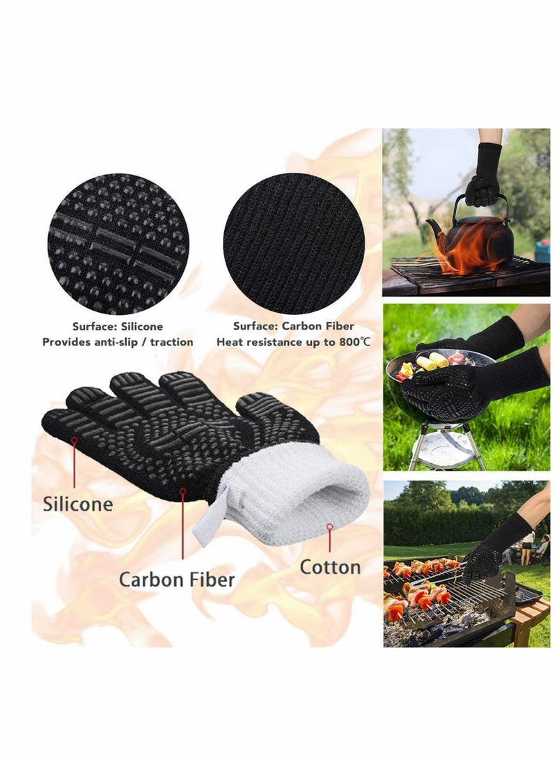 SYOSI BBQ Gloves, Pizza Oven Accessories, Grilling Gloves Heat Resistant Oven Gloves for BBQ, Grill, Cooking, Baking, Welding, Black (Black, 1 Pair) - Image 4
