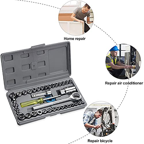 Mawson 40 Pcs (Including Box) Combination Socket Wrench Tool Set 40 Pcs Screwdriver Set, Multi, 40 PCS SOCKET SET - Image 2