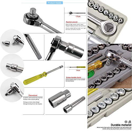Mawson 40 Pcs (Including Box) Combination Socket Wrench Tool Set 40 Pcs Screwdriver Set, Multi, 40 PCS SOCKET SET - Image 4