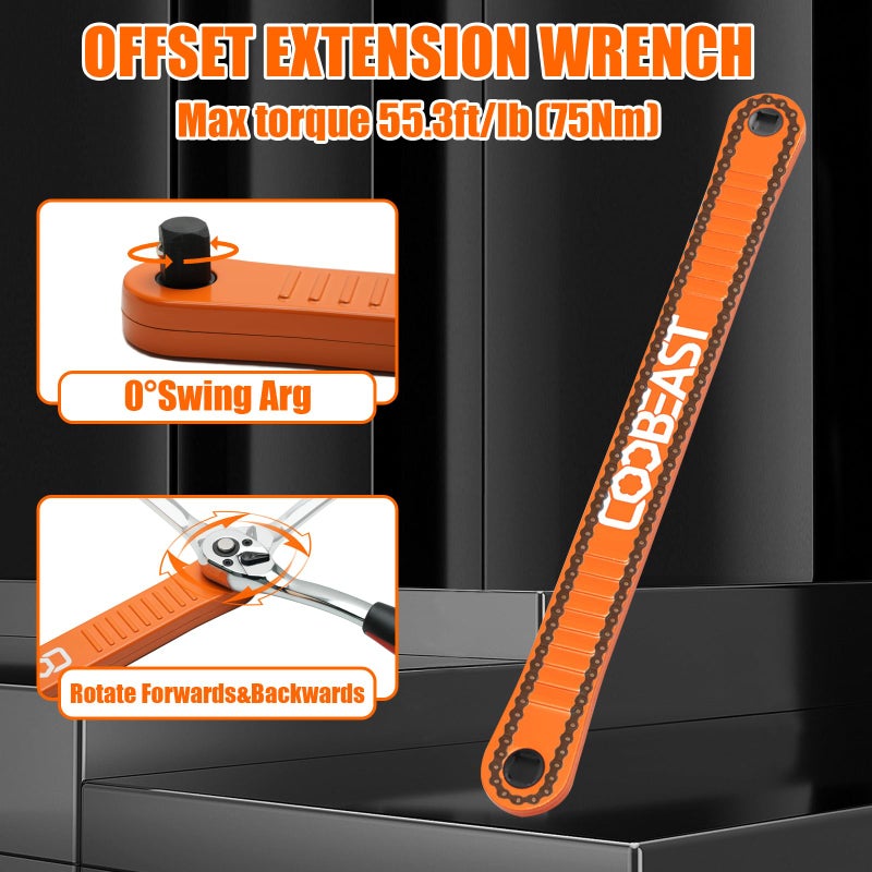 coobeast 3/8 inch offset extension wrench Impact Ready Socket Wrench Extender Tool with Versatile 1/4", 3/8", and 1/2" Square Drive Adapters, Universal Extensions Wrench for Small Place - Image 4