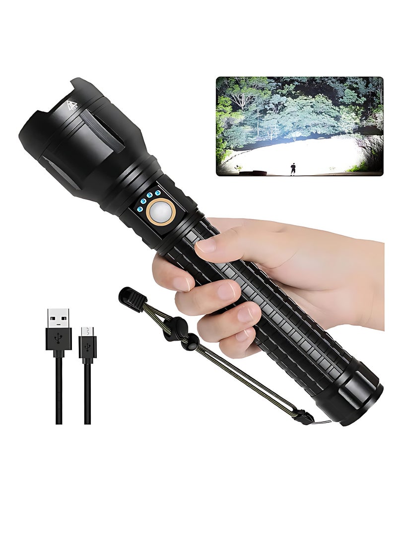 P90 Rechargeable LED Flashlight, 150000 High Lumens Super Bright Powerful Flash Lights, Handheld Large Flashlight Outdoor with 3 Modes, IPX7 Waterproof (Black) - Image 1