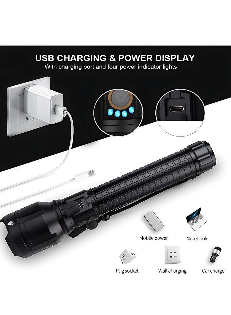 P90 Rechargeable LED Flashlight, 150000 High Lumens Super Bright Powerful Flash Lights, Handheld Large Flashlight Outdoor with 3 Modes, IPX7 Waterproof (Black) - Image 4