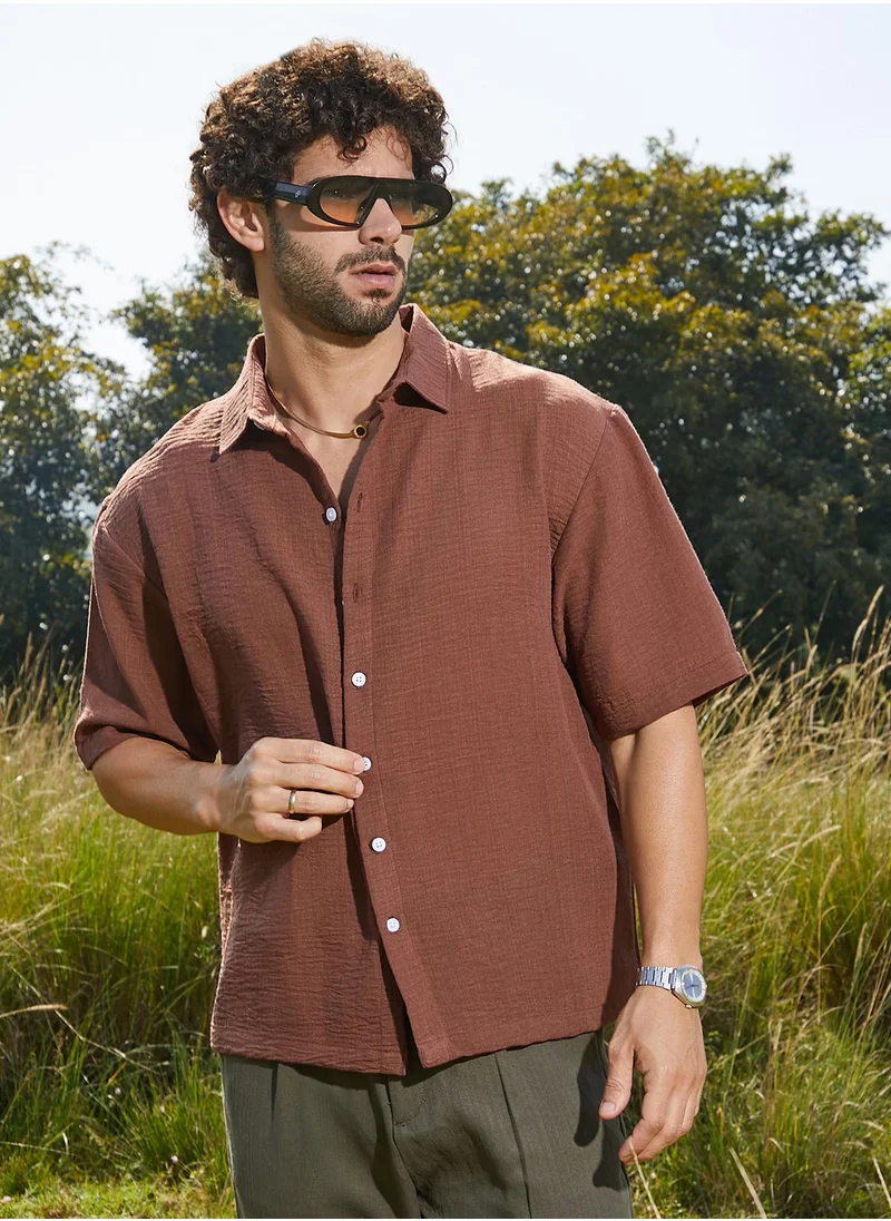 كامبوس سوترا Men's Sienna Brown Breezy Oversized Shirt