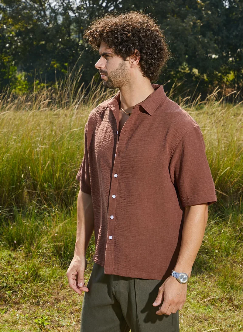 Campus Sutra Men's Sienna Brown Breezy Oversized Shirt