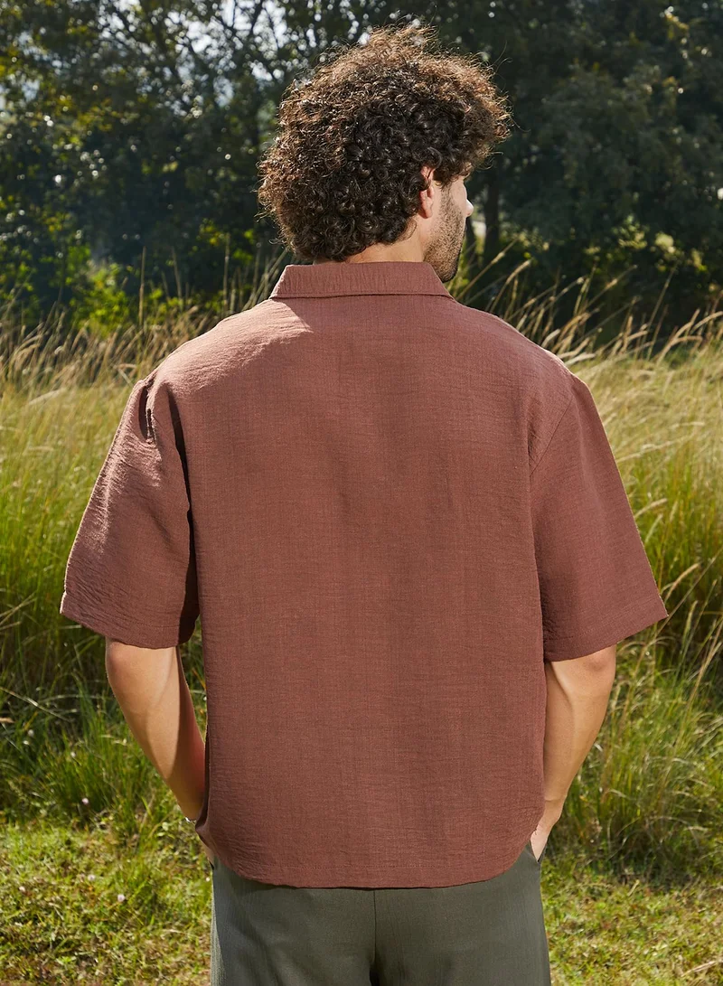 Campus Sutra Men's Sienna Brown Breezy Oversized Shirt