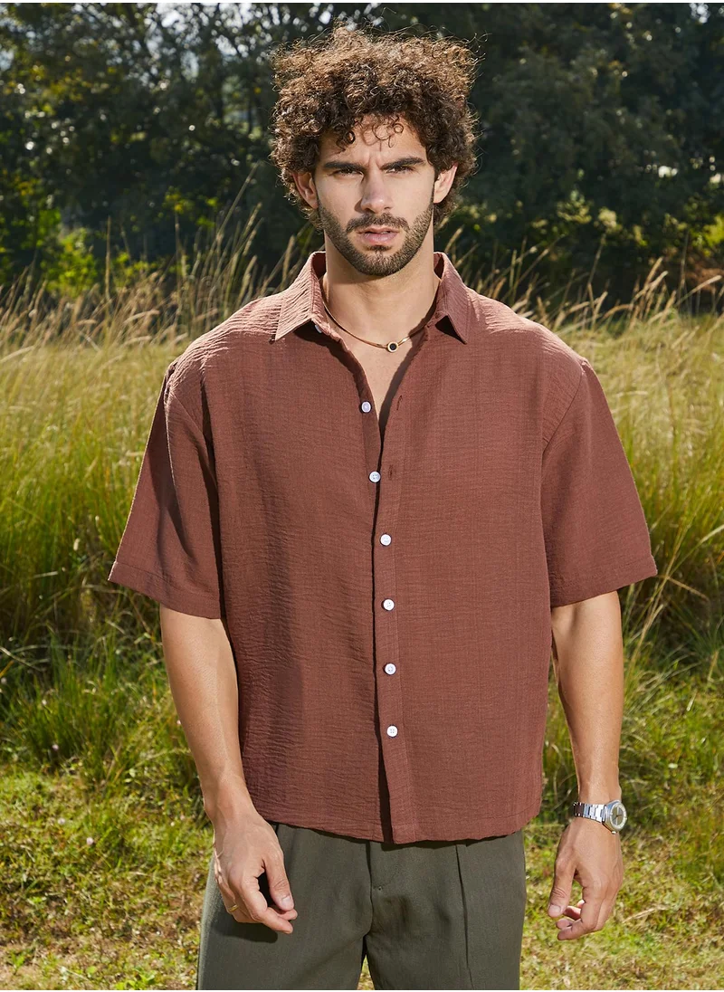 كامبوس سوترا Men's Sienna Brown Breezy Oversized Shirt