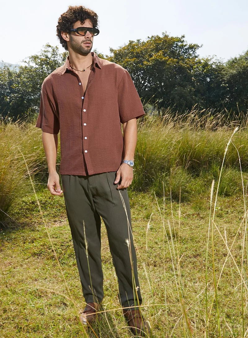 Campus Sutra Men's Sienna Brown Breezy Oversized Shirt
