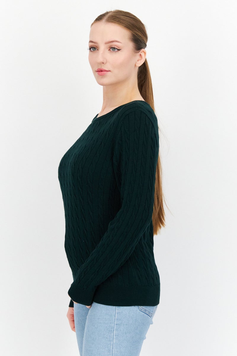 Tchibo سويت شيرت محبوك بأكمام طويلة وياقة دائرية للنساء، أخضر - Image 2