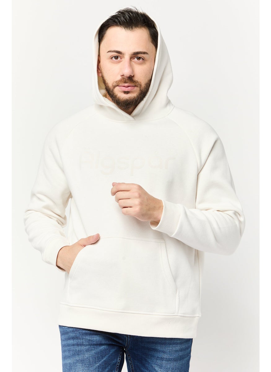 Algspar Men Hooded Brand Logo Long Sleeve Hoodies, Beige  - Image 1