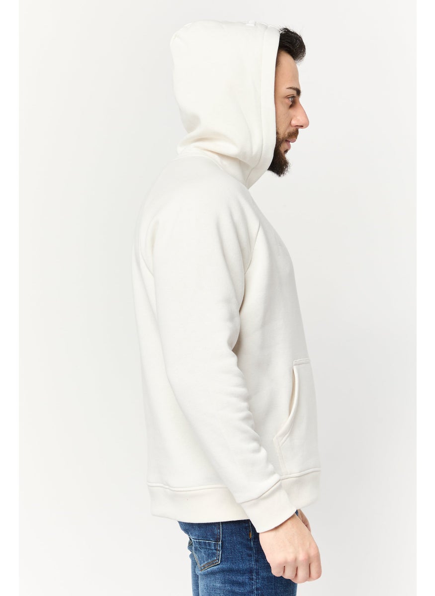 Algspar Men Hooded Brand Logo Long Sleeve Hoodies, Beige  - Image 3