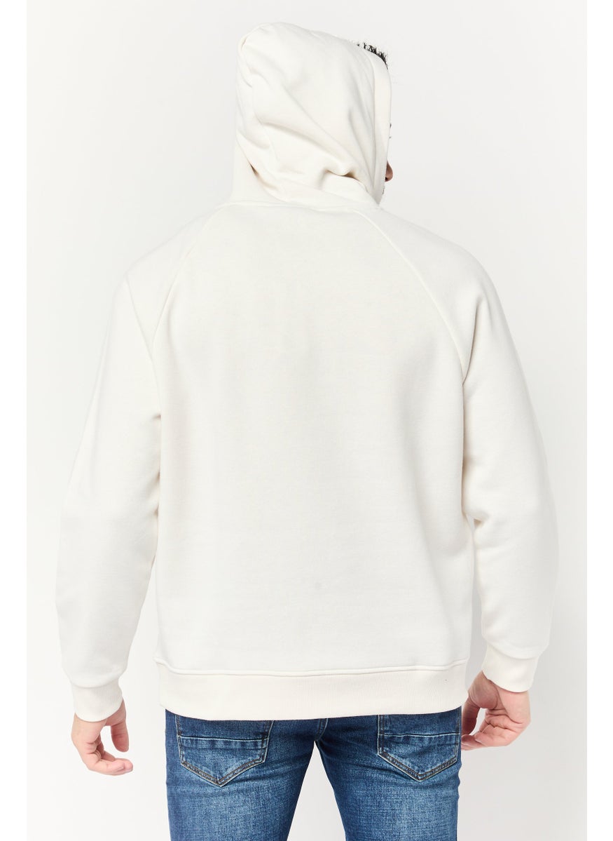 Algspar Men Hooded Brand Logo Long Sleeve Hoodies, Beige  - Image 4