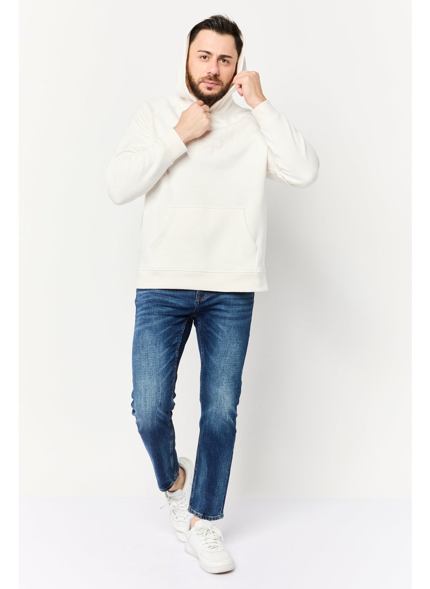 Algspar Men Hooded Brand Logo Long Sleeve Hoodies, Beige  - Image 2