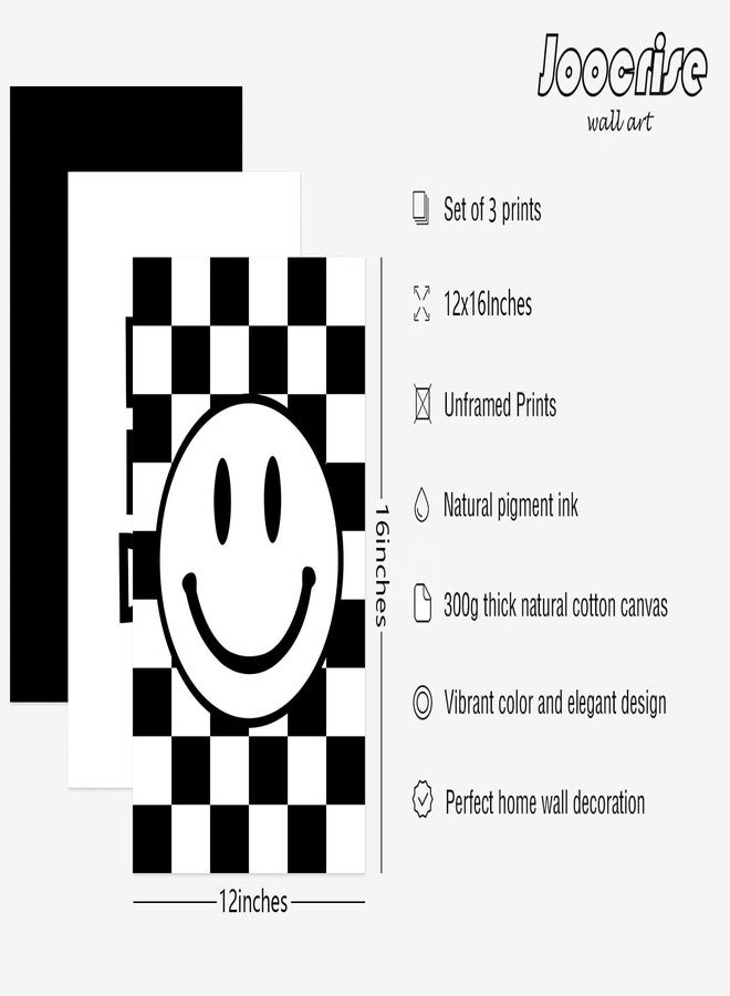 Joocrise Boys Room Wall Art Decor Set of 3 Toddler Nursery Canvas Wall Art Baby Kids Wall Decor Black Checkered Smiley Poster Pictures Retro Playroom Rad Little Dud Art Prints for Bedroom 12x16 Inch Unframed - Image 2