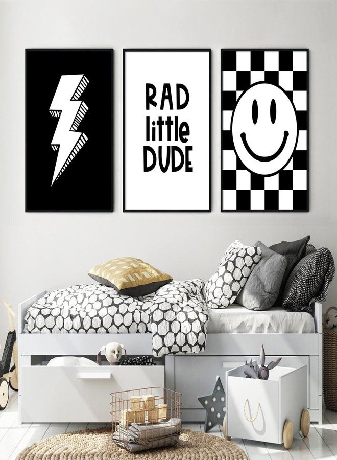 Joocrise Boys Room Wall Art Decor Set of 3 Toddler Nursery Canvas Wall Art Baby Kids Wall Decor Black Checkered Smiley Poster Pictures Retro Playroom Rad Little Dud Art Prints for Bedroom 12x16 Inch Unframed - Image 5