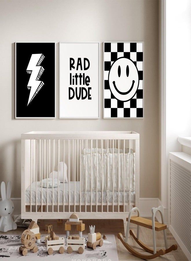 Joocrise Boys Room Wall Art Decor Set of 3 Toddler Nursery Canvas Wall Art Baby Kids Wall Decor Black Checkered Smiley Poster Pictures Retro Playroom Rad Little Dud Art Prints for Bedroom 12x16 Inch Unframed - Image 4