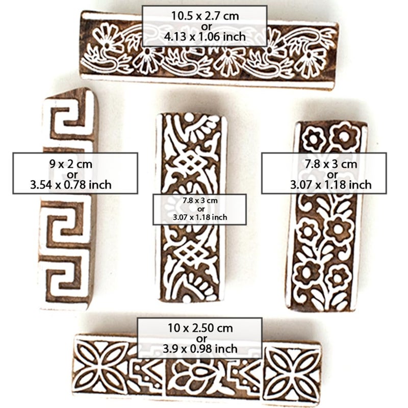 TWOGRAMS | Set of 5 | Wooden Indian Traditional Design Printing Stamps/Blocks for Printing Saree Border/Dresses/Craft Card Making/Scrapbook/Clay Pottery - Image 4