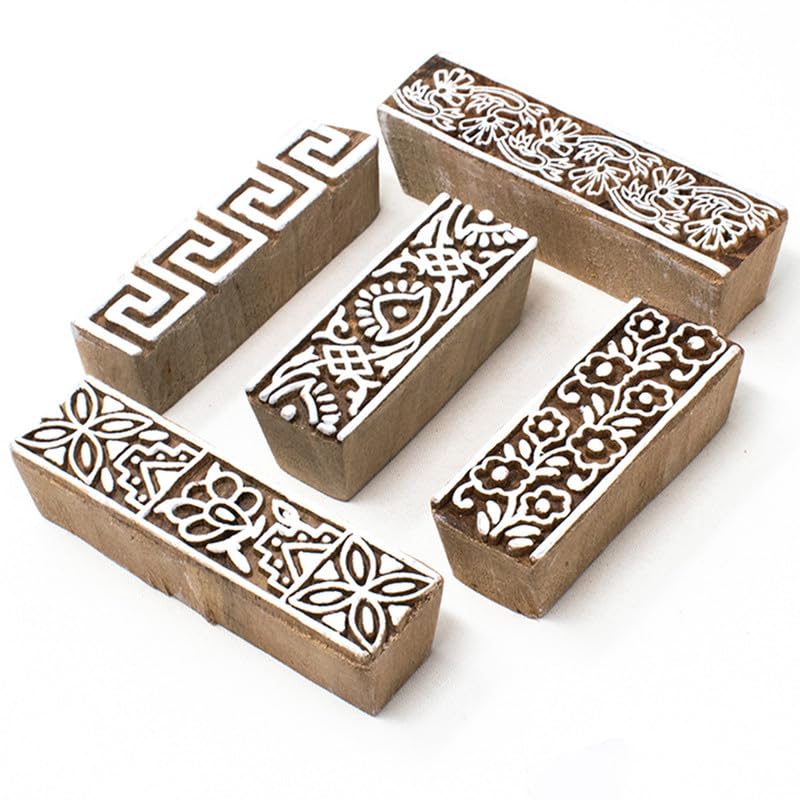 TWOGRAMS | Set of 5 | Wooden Indian Traditional Design Printing Stamps/Blocks for Printing Saree Border/Dresses/Craft Card Making/Scrapbook/Clay Pottery - Image 2