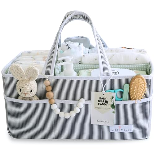 Lily Miles Lily Miles Baby Diaper Caddy Large Organizer Tote Bag for Newborn essentials Boy or Girl Baby Shower Basket Nursery Must Haves Registry Favorites Newborn Caddie Car Travel 
