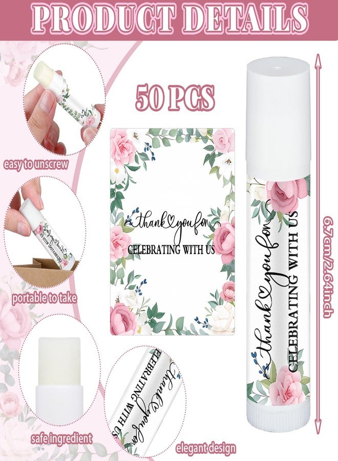 Siifert 50 Pcs Pink Flowers Wedding Bridal Shower Gifts Bulk Floral Lip Balm Baby Shower Party Favors Thank You Appreciation Gifts for Women Tea Bachelorette Party - Image 4