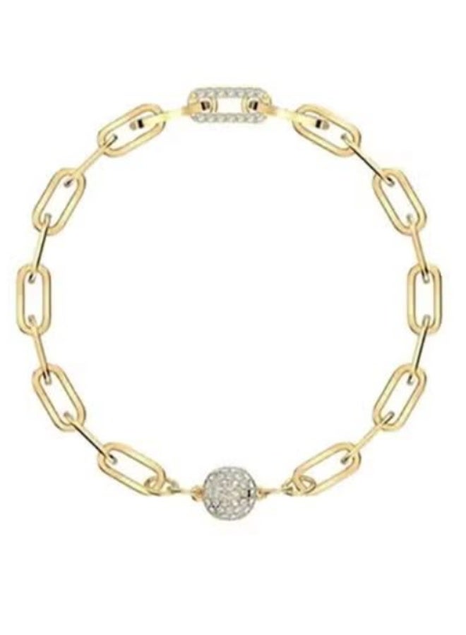 Swan Gold-Tone Crystal-Accented Link Bracelet with Textured Sphere Detail