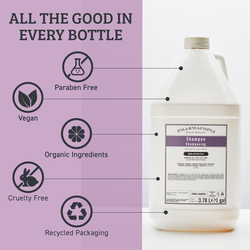 Pharmacopia Hotel Argan Oil Shampoo â€“ Natural Hair Care with Plant Based & Organic Ingredients - Aloe Vera wtih Green Tea and Melon Essence - Vegan, Cruelty Free, No Parabens, 128 oz - Image 3