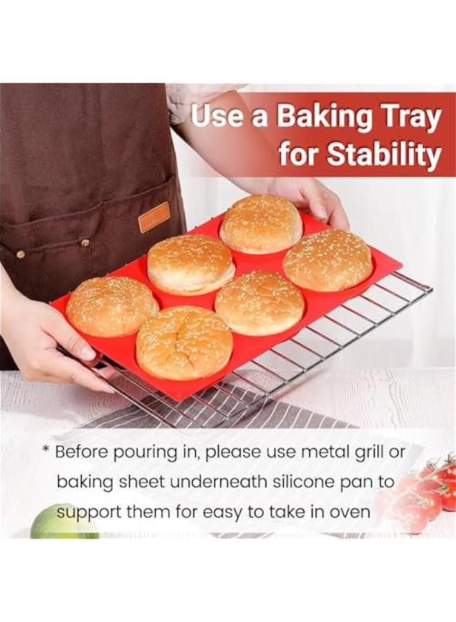 Jumbo Muffin Top Pan, Silicone Egg Molds for Breakfast Sandwiches 4 Inch Large Egg Baking Pan for Oven English muffins, Whoopie Pies, Corn Bread, Egg bites, Tarts 2 Pack Red - Image 2