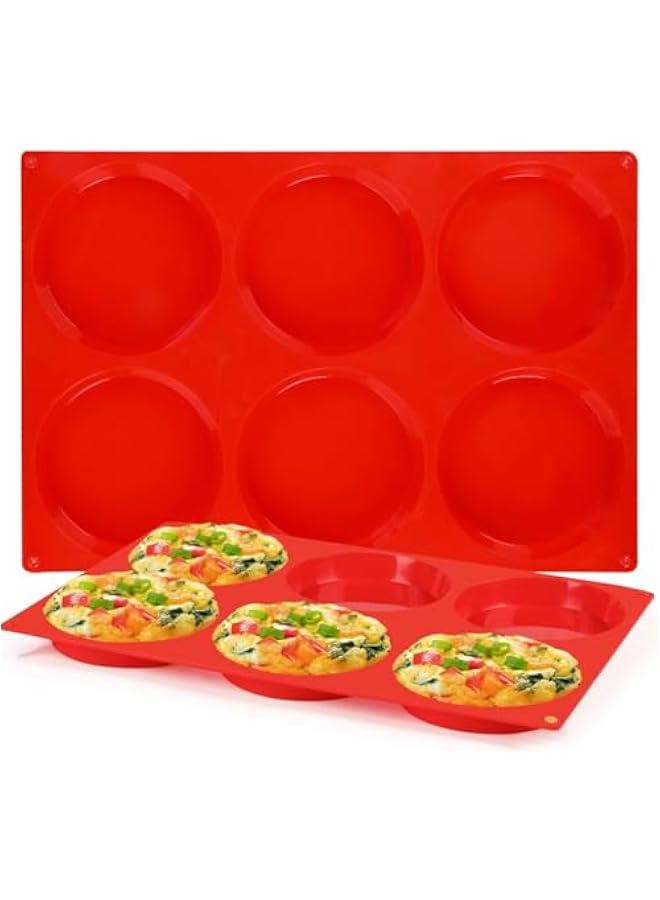 Jumbo Muffin Top Pan, Silicone Egg Molds for Breakfast Sandwiches 4 Inch Large Egg Baking Pan for Oven English muffins, Whoopie Pies, Corn Bread, Egg bites, Tarts 2 Pack Red - Image 1